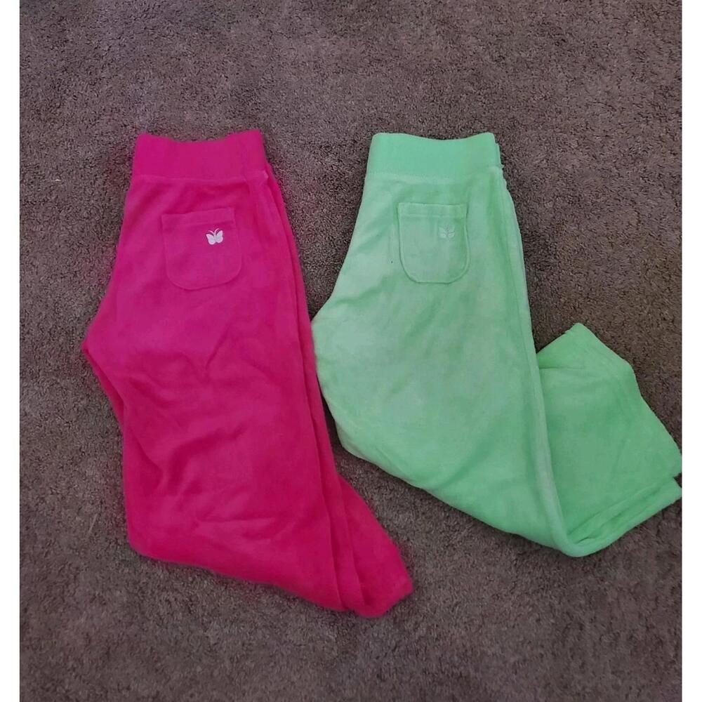 Vintage Y2K Old Navy Toddler Girls Velour Pants Pink Green Bundle Sz Large 2000
